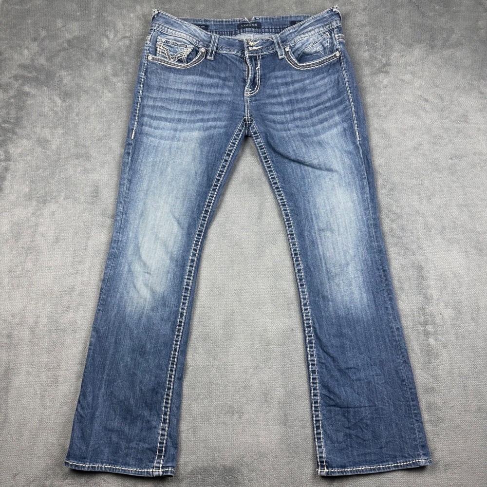 Vigoss The New York Boot Cut Jeans Medium Wash Embellished Pockets 31 Inseam